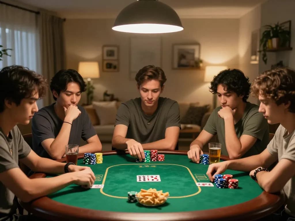 Engaging poker game at home with friends, showcasing cm88 strategy and competitive atmosphere.