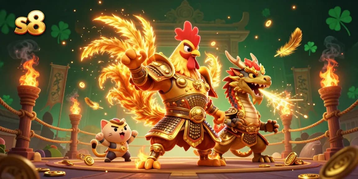 S8 unleashes thrilling battles in an online casino arena with a samurai rooster and dragon