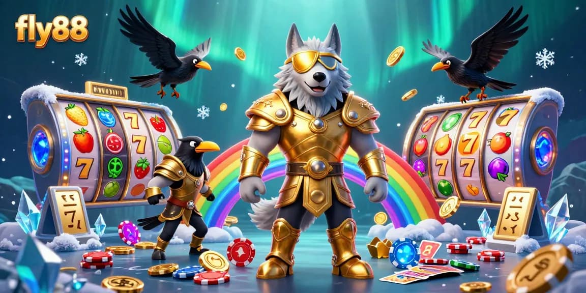 Experience exhilarating slot action with fly88 in a vibrant 3D casino scene themed around Norse mythology.