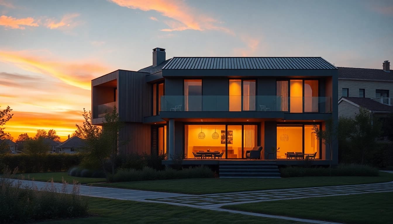 Authentische Architekturvisualisierung zeigt ein modernes Wohnhaus in stimmungsvollem Licht.