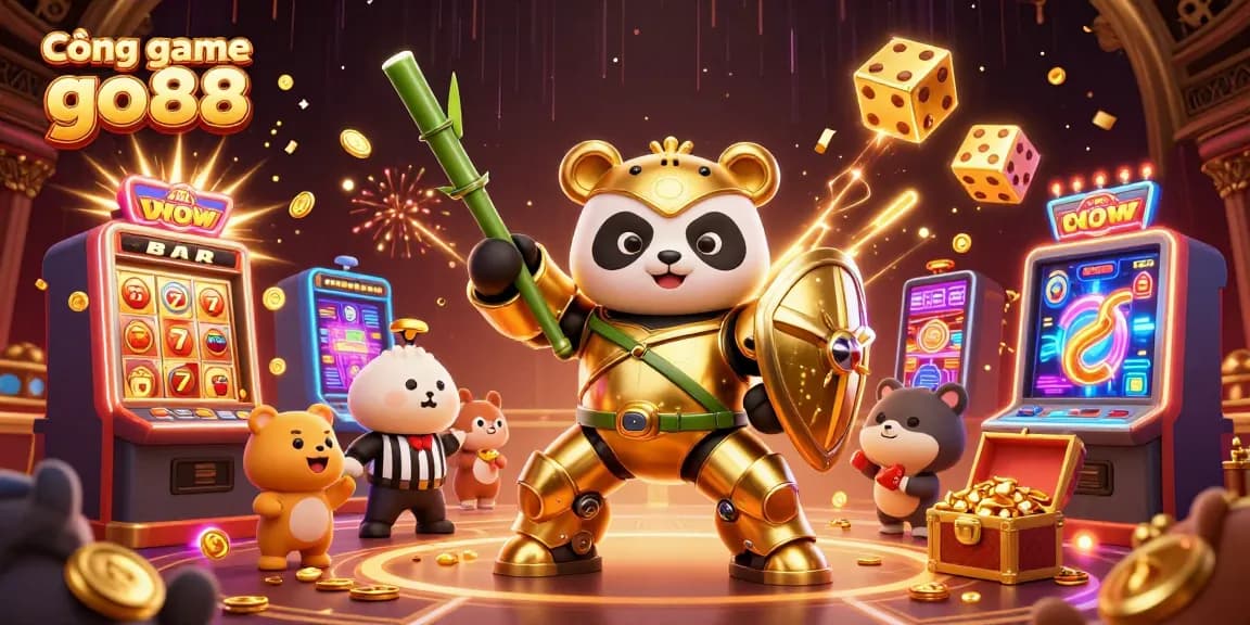 Cổng game go88 showcases a vibrant 3D digital casino scene filled with dynamic gaming elements and characters.