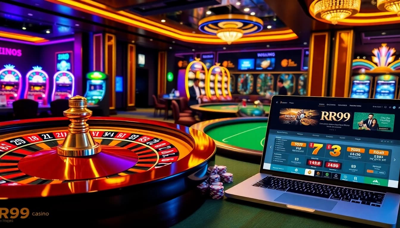 Experience the excitement of gambling at RR99 with elegant tables and vibrant slot machines.
