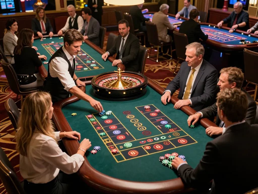Engaging scene at trang chủ C168 with players placing bets at a lively roulette table in a casino environment