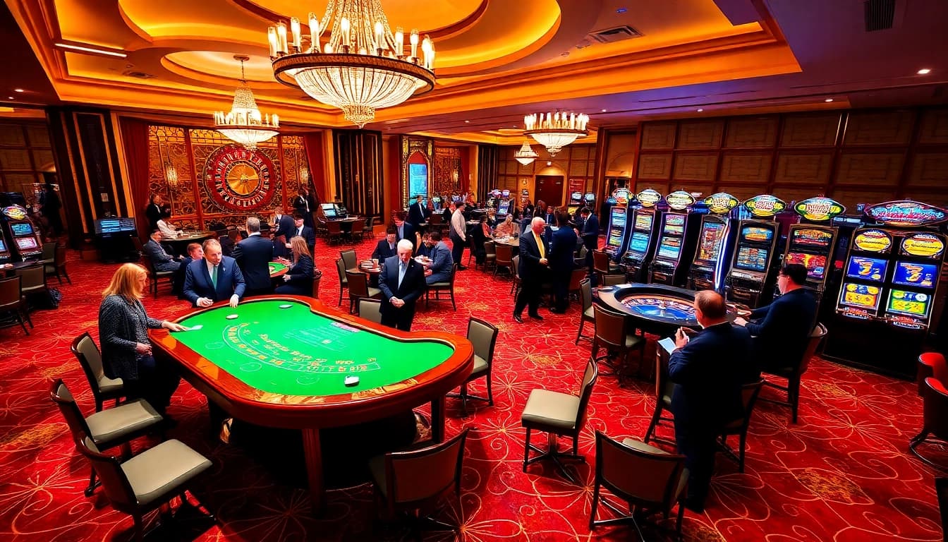 Engaging scene of เว็บตรง soibet casino with vibrant gameplay at baccarat and roulette tables.