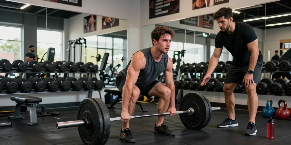 Athletic man lifting weights in a gym, showcasing strength training while promoting the Anabolika Shop for muscle building and fitness.