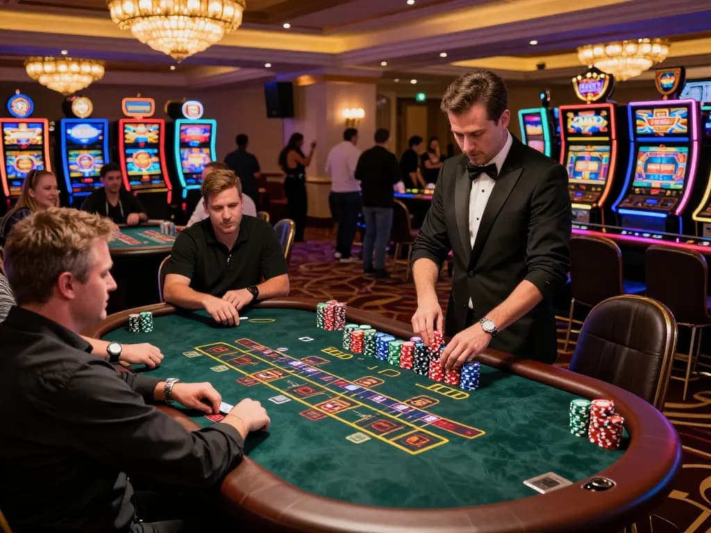 Experience the excitement of mm88 đăng nhập at a vibrant blackjack table in a luxurious casino setting.