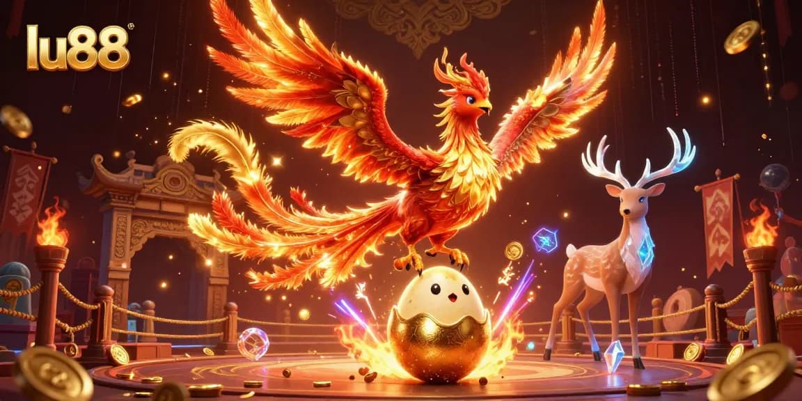 Experience the thrilling world of gambling at lu88 with dynamic 3D phoenix and mystical casino elements.