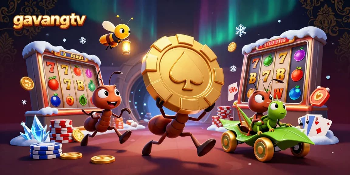 Experience the excitement of gavangtv with a vibrant heist scene featuring ants and casino elements.