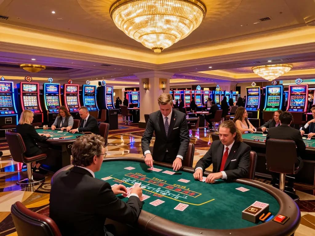XX88 players enjoying high-stakes blackjack at a vibrant Vegas casino