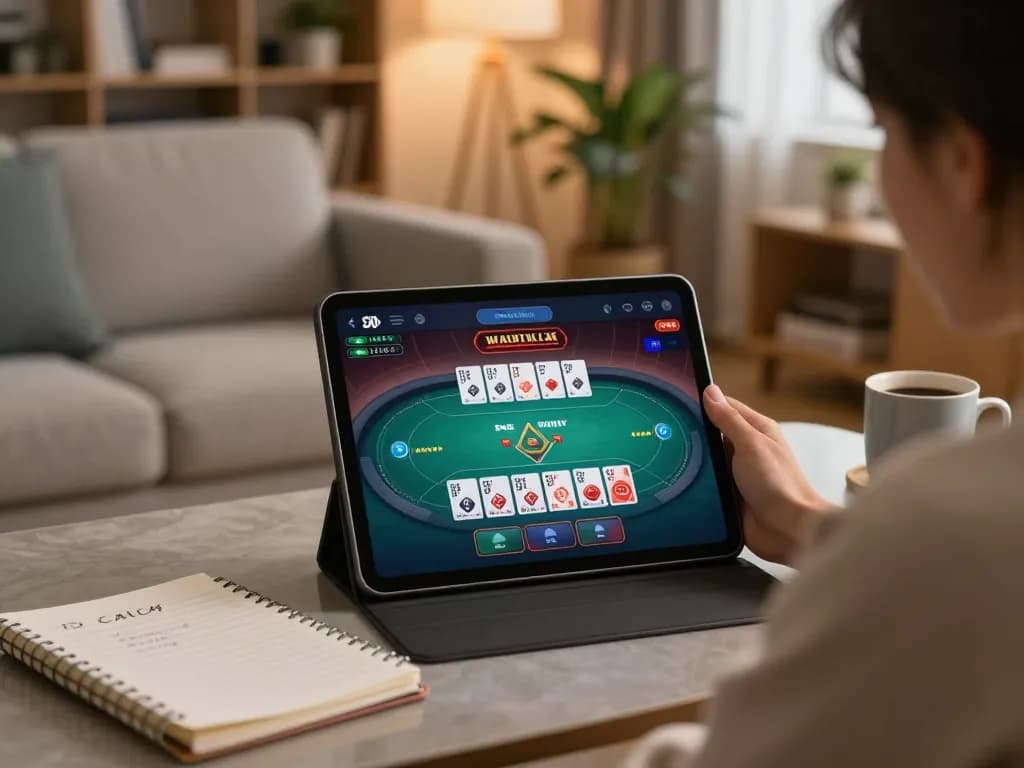 Player using LLWIN3 for live casino gaming on a tablet in a cozy setting