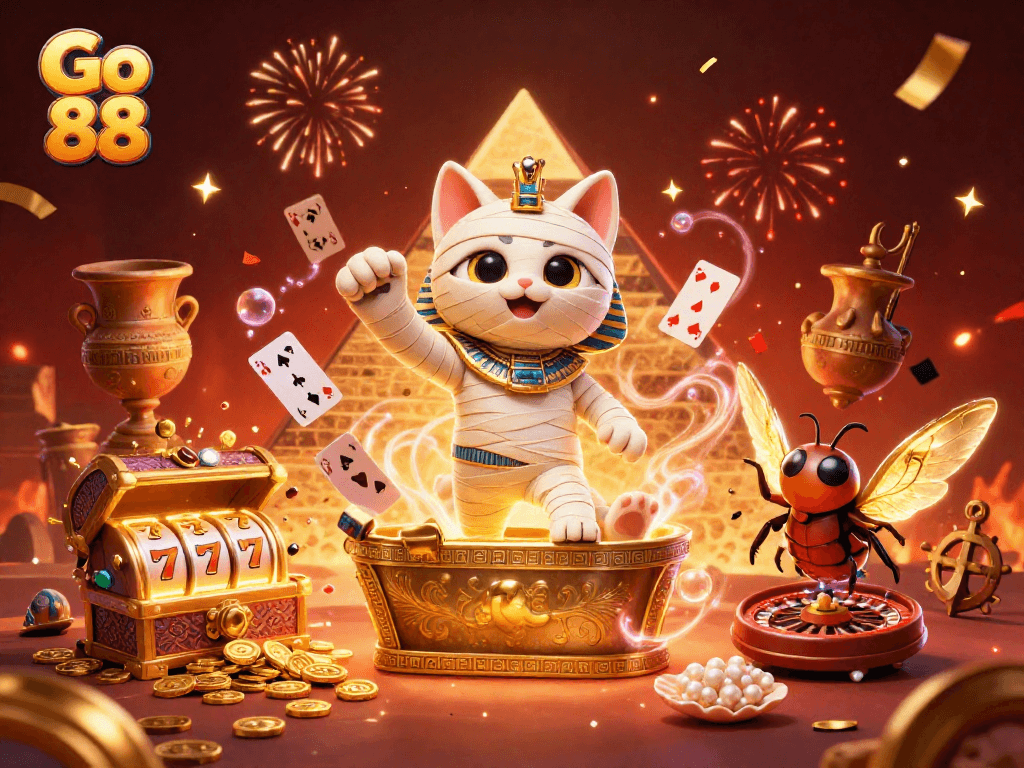 Engage in thrilling gameplay at Go 88 with vibrant casino scenes featuring exciting characters and dynamic elements.