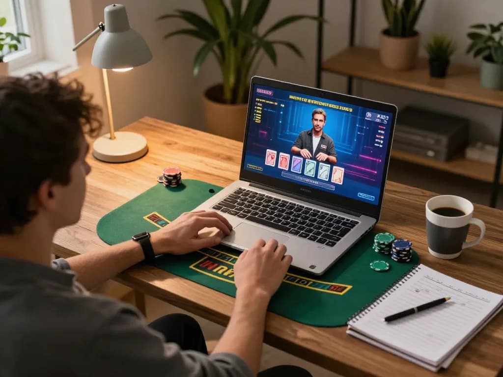 Engaged player experiencing live blackjack on RR88 gaming platform from home, highlighting strategic online gambling.