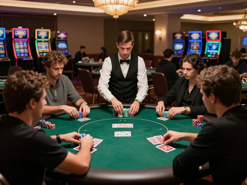 Engaged players in poker game at ALO8 PRO casino, showcasing strategy and excitement in action.