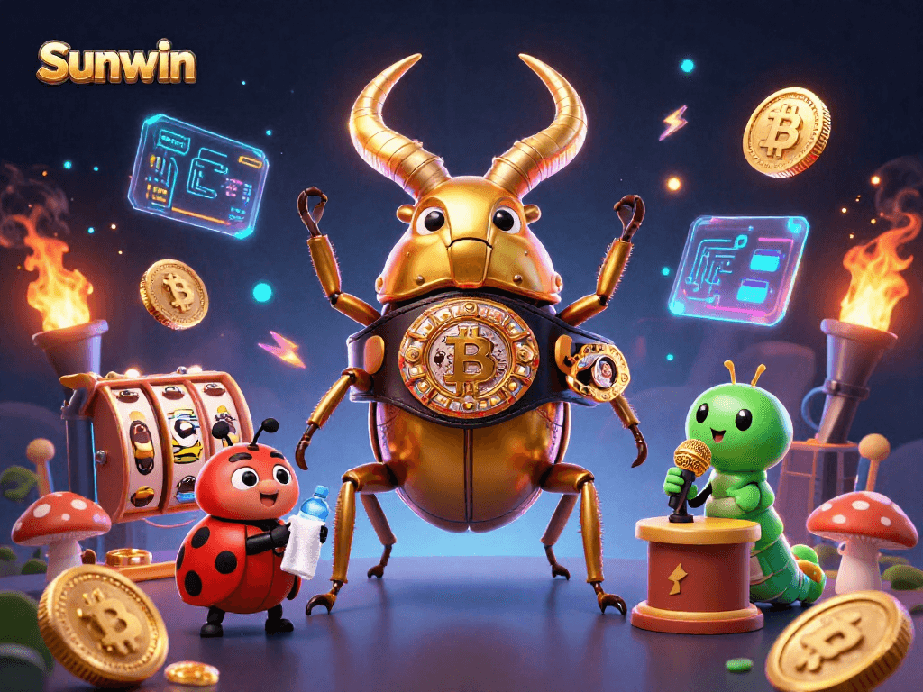 Place bets and spin the reels at Sunwin, showcased in a vibrant gaming scene.