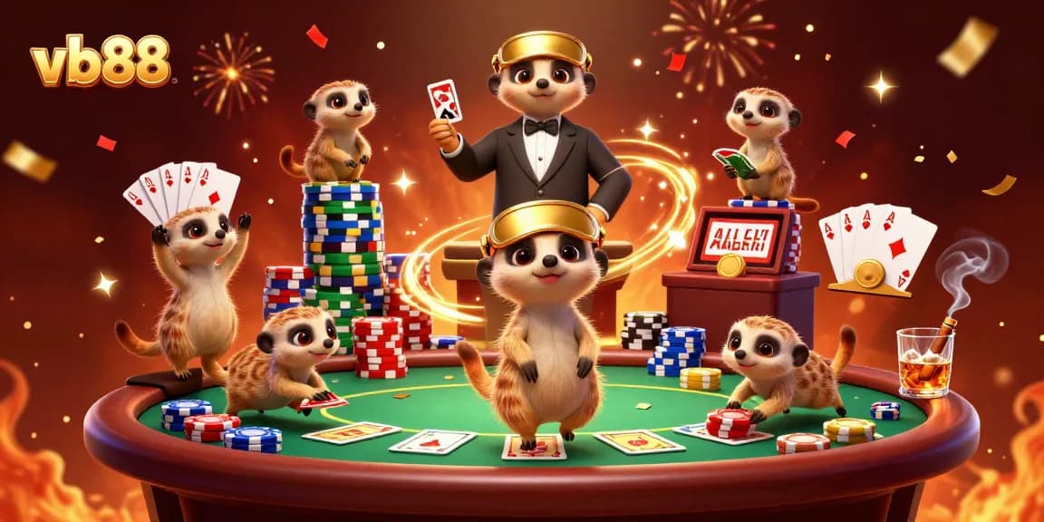 Experience the thrilling atmosphere of vb88 with animated meerkats running a vibrant casino.