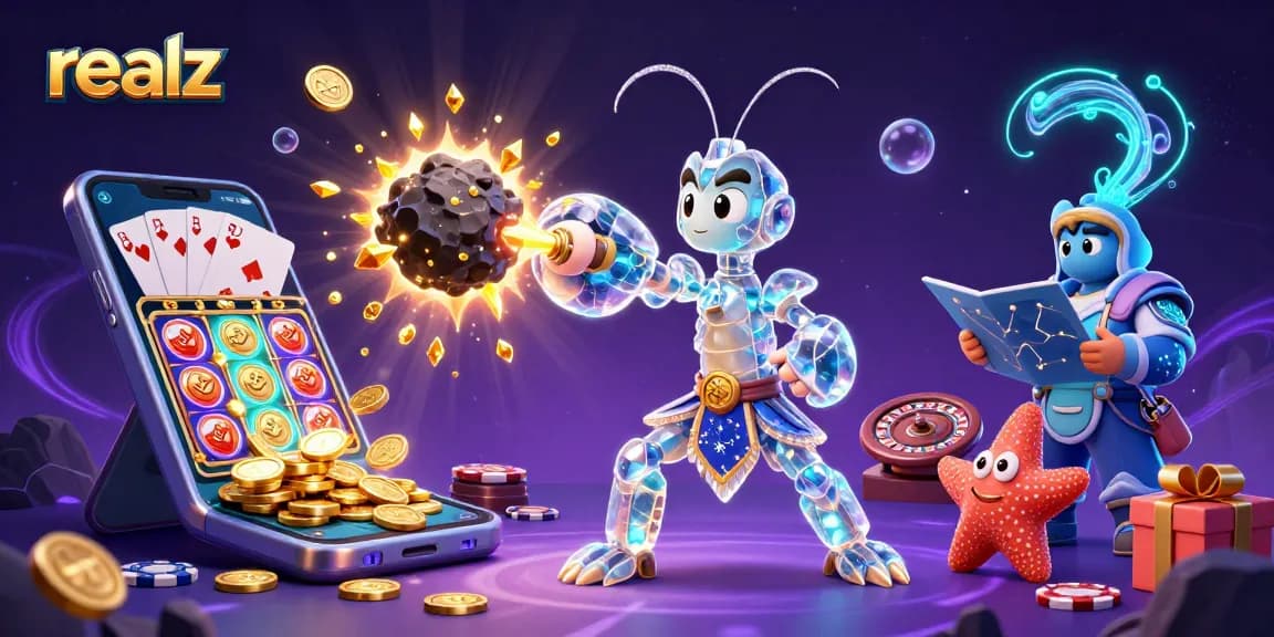 Experience realz casino excitement with cartoon characters battling for treasures in a rich, dynamic scene.