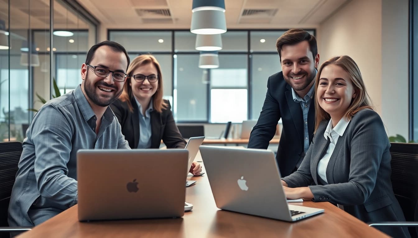 Werbefachleute entwerfen kreative werbung pflegedienst mit Notizen und Laptops.