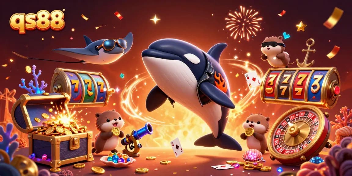 Experience thrilling wins at qs88 with a dynamic scene of sea creatures and casino elements!