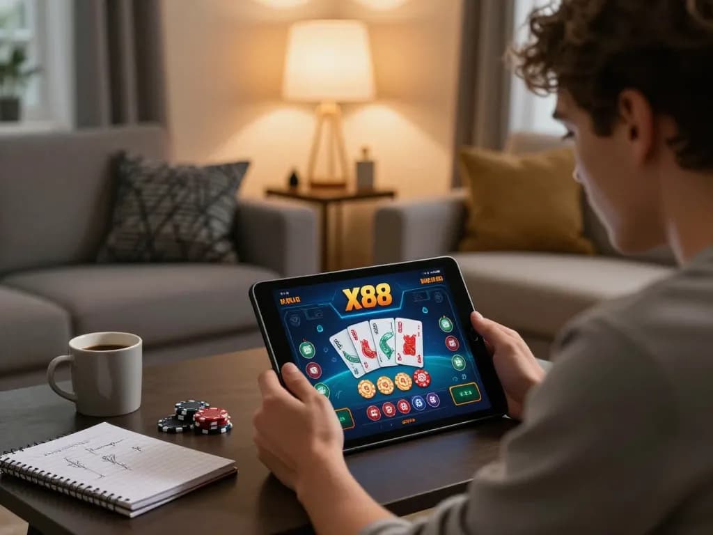 x88 online casino app in action on tablet during casual home gaming session
