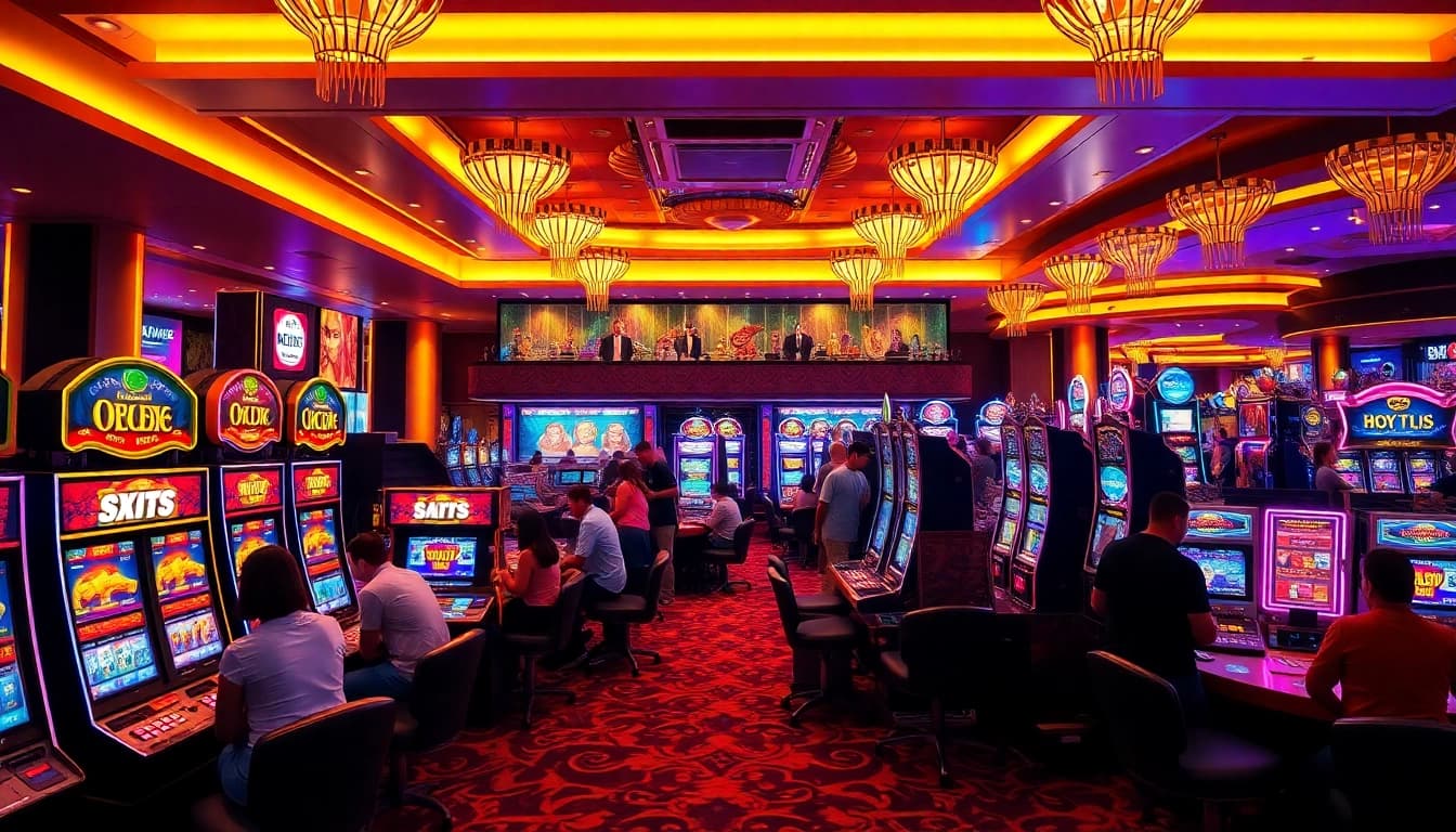 LolaJack Casino vibrant gaming floor with players and engaging atmosphere.