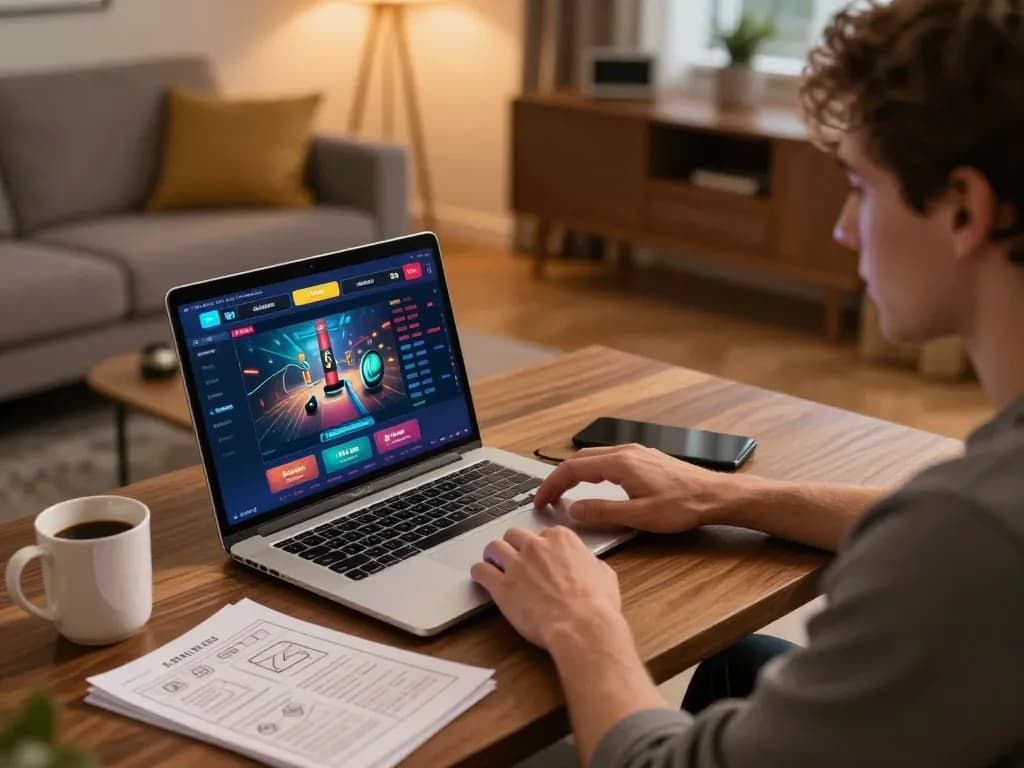 Engaged player enjoying gaming experience on s8net platform while seated in a cozy environment