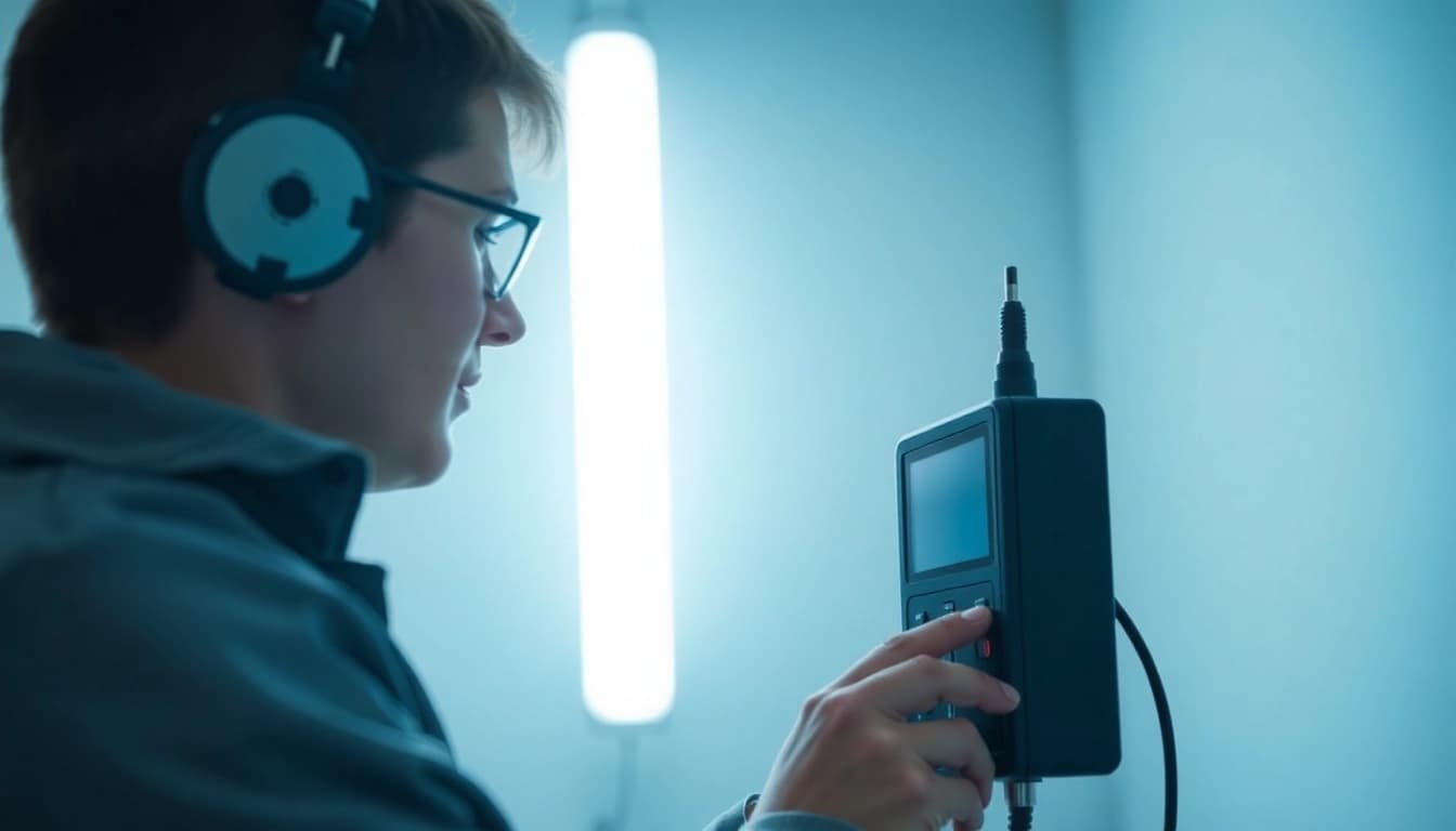 Techniker führt eine DGUV V3 Prüfung an einem elektrischen Gerät professionell durch.