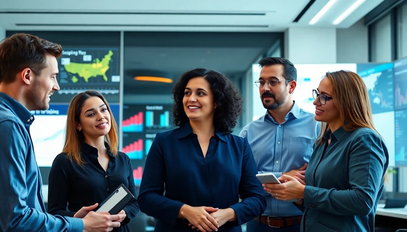 Analyse der Werbung Trends durch ein Team in einem modernen Büro