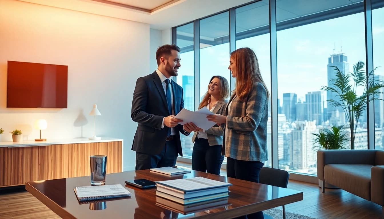 Immobilienmakler Frankfurt Eckenheim berät Klienten in modernem Büro.