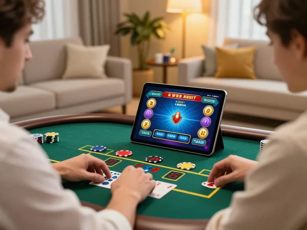 Player enjoying a live dealer game on SC88 app, showcasing strategic online gambling at home.