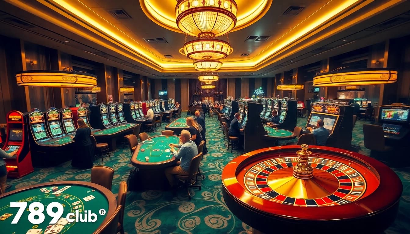 Experience the excitement at 789club with vibrant casino gaming elements and players in action.