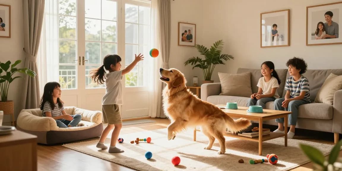 Family enjoying quality time with their playful Golden Retriever, rokok88 lifestyle moment.