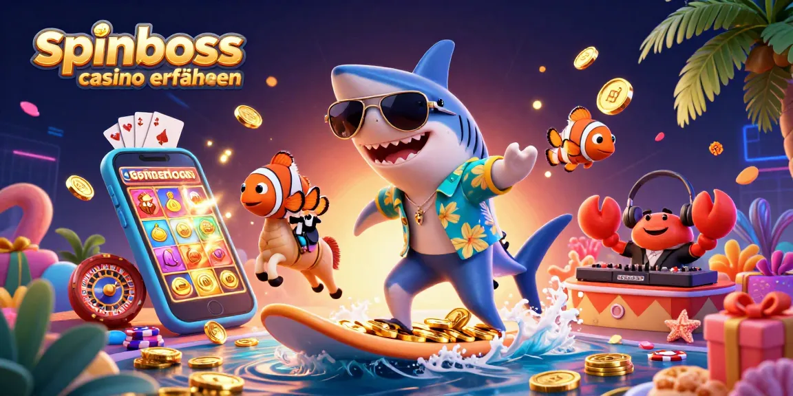 Erleben Sie spannende SpinBoss Casino Erfahrungen visuell mit einem lustigen 3D-Design.
