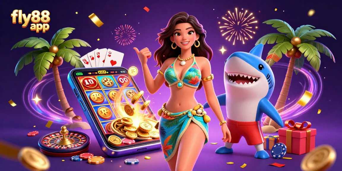 Experience excitement with the fly88 app, showcasing colorful slot games and vibrant casino elements.