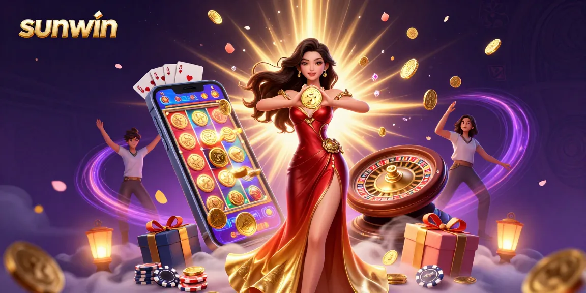 Experience the excitement of sunwin with a majestic golden coin shower and vibrant slot game elements