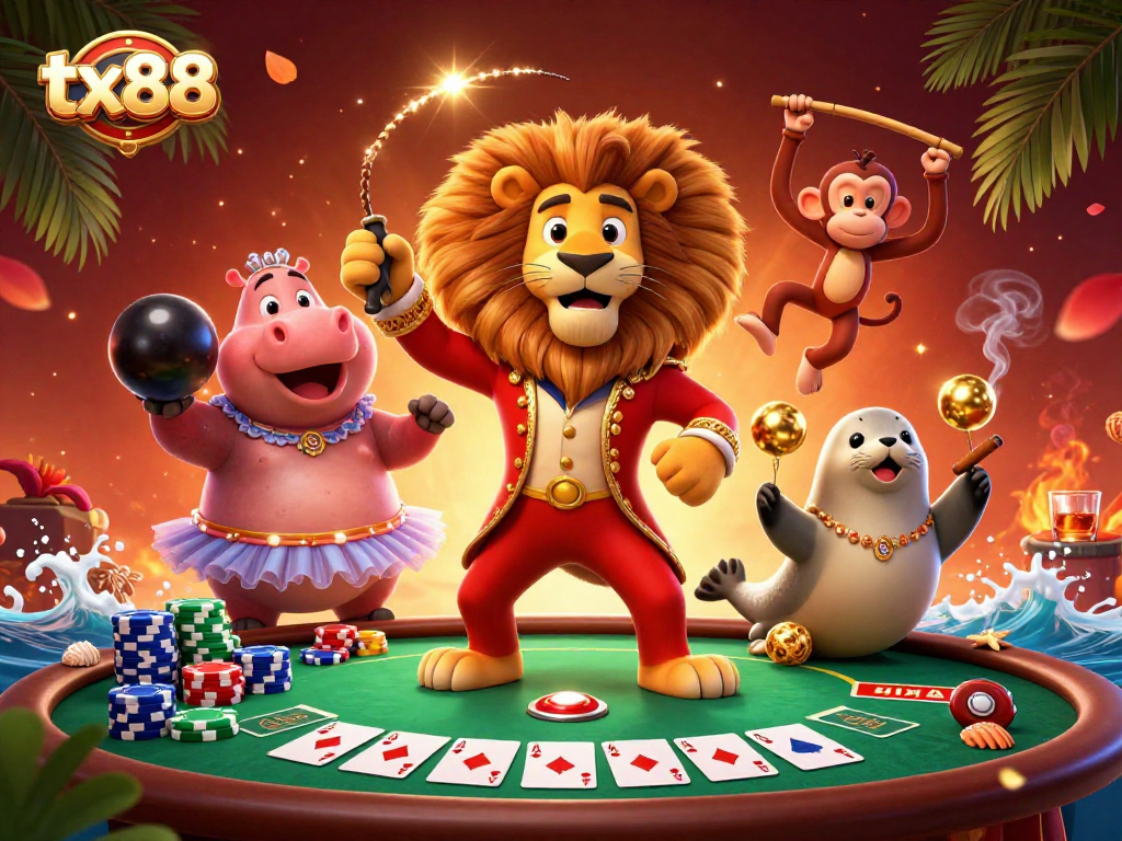Experience thrilling entertainment at tx88 with dynamic characters showcasing poker excitement.