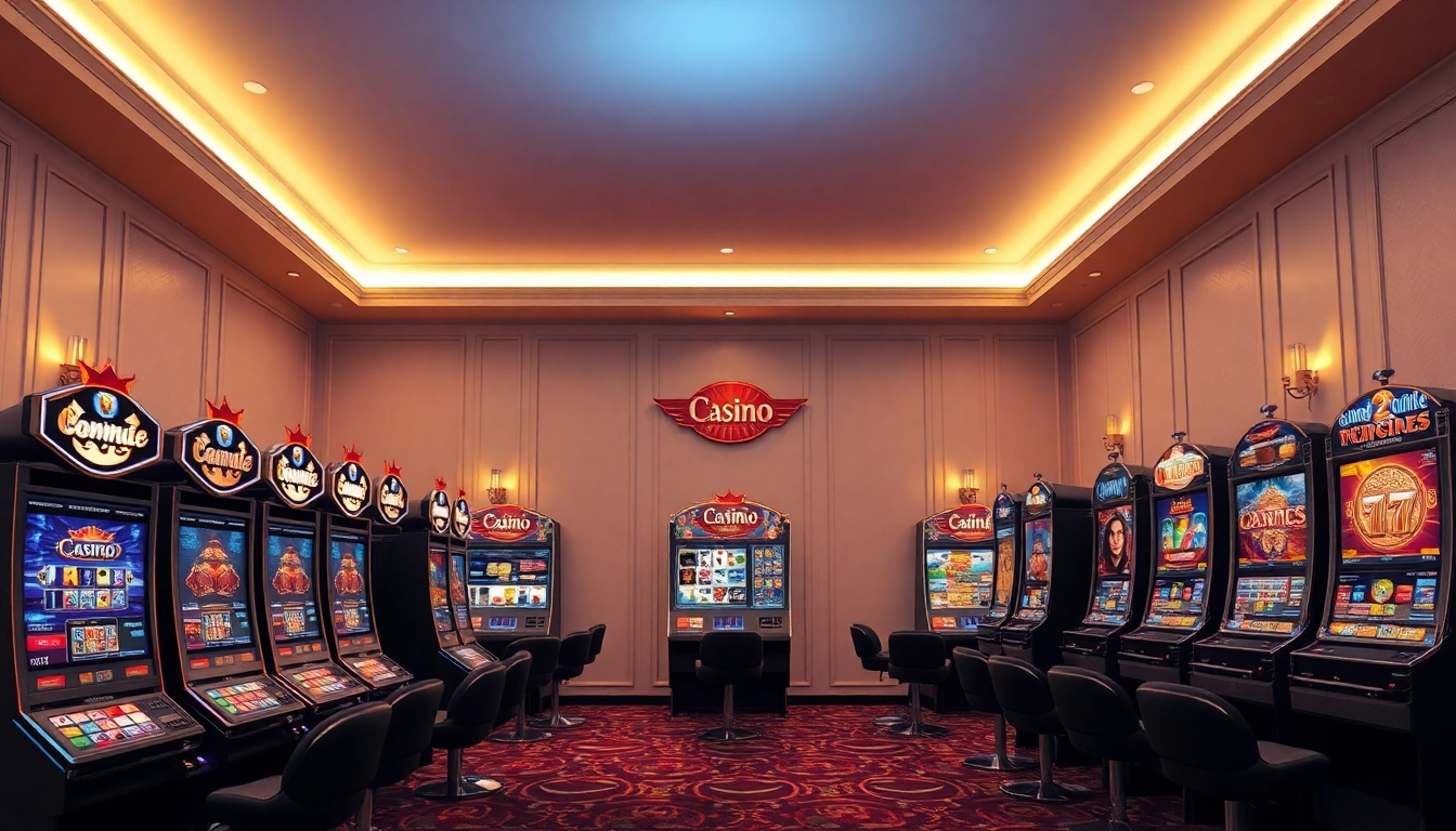 Spiele in einem online casino ohne anmeldung mit stilvollen Spielautomaten in einem eleganten Raum.