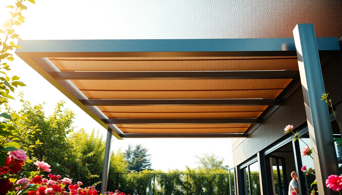 Terrassenüberdachung in einem modernen Garten, die einen eleganten Raum für Entspannung bietet.