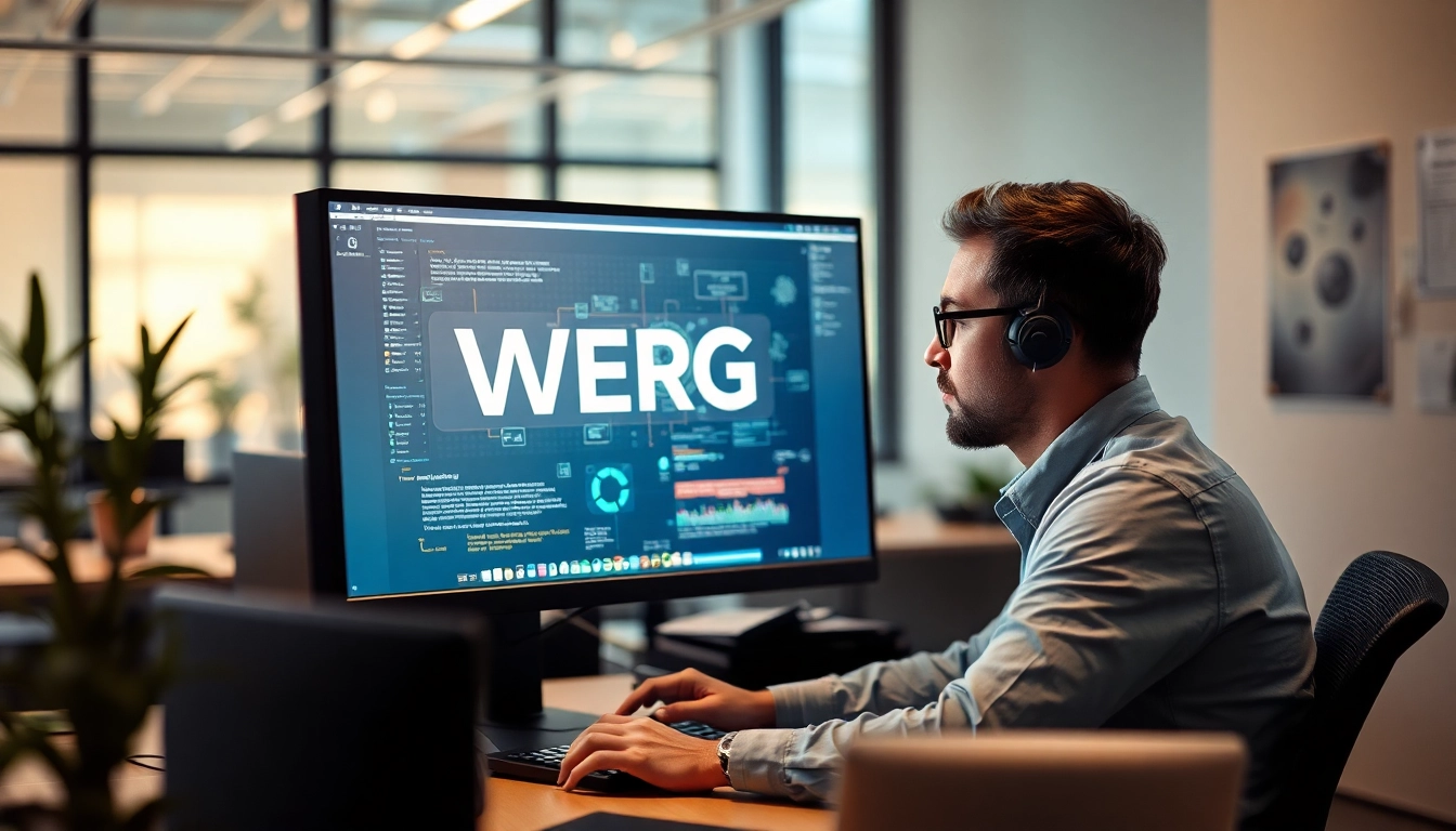 Expertin analysiert Web-Rang in einem modernen Büro mit digitaler Grafik.