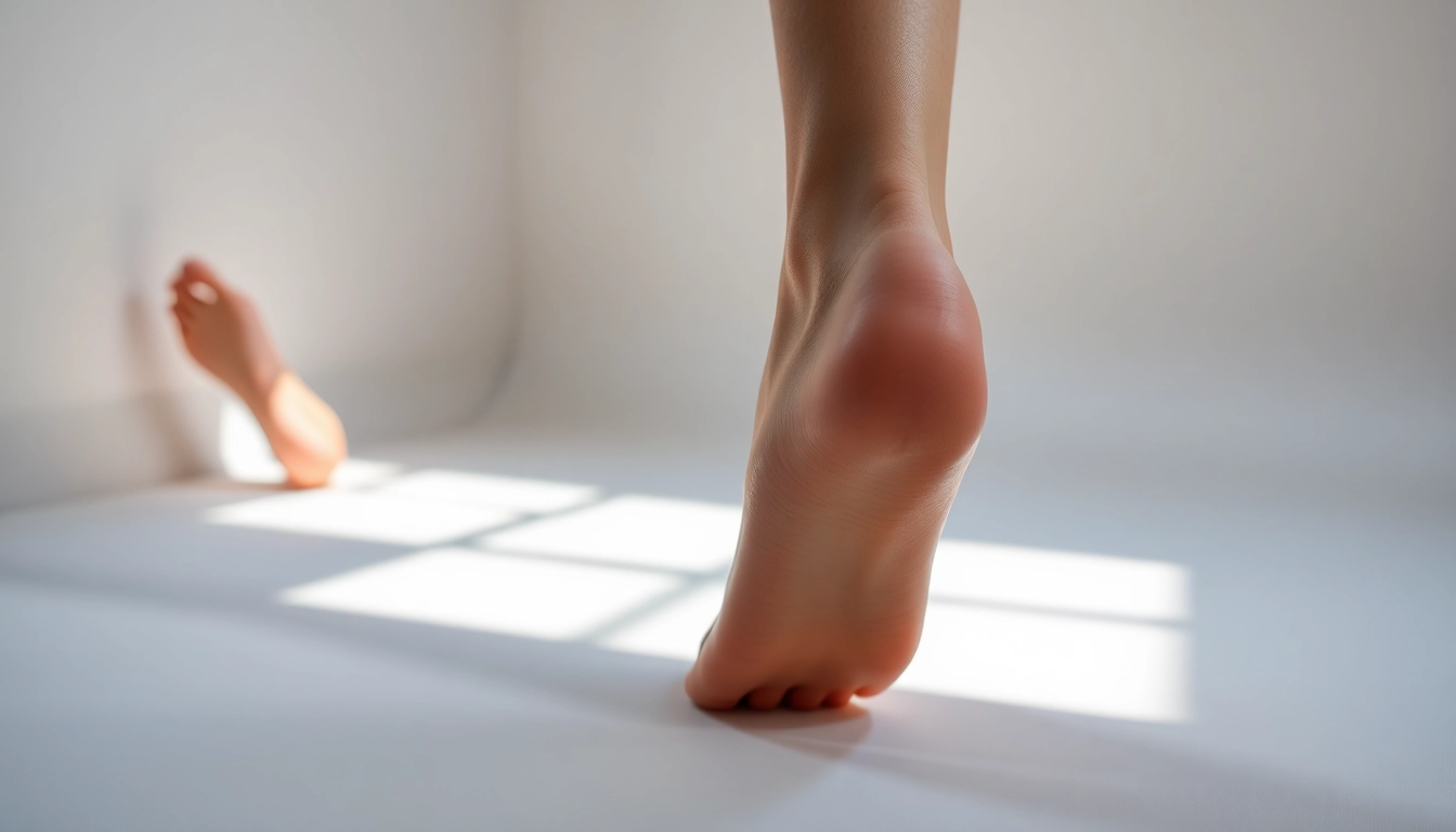 Fußbilder verkaufen mit beeindruckenden Fußposen und Details in einem gut beleuchteten Studio.