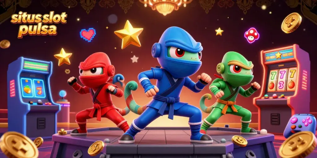 Experience thrilling action at situs slot pulsa with vibrant ninja chameleons in an arcade casino.