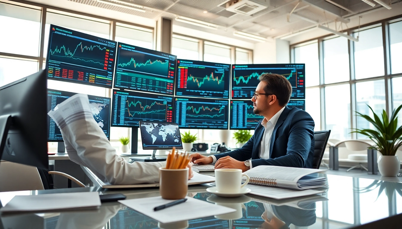 Wertpapiere analysieren in einem modernen Büro mit technologischem Fokus.