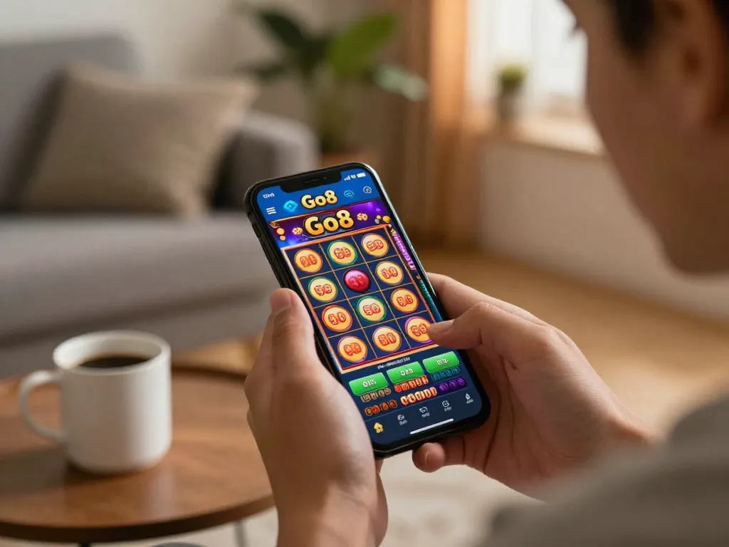 Engaging gameplay on the Go8 mobile app showing vibrant slot game graphics