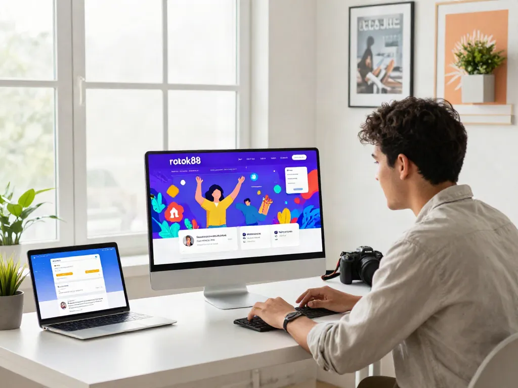Engaging rokok88 link interface showing users accessing various online payment options and testimonials in a lively workspace.