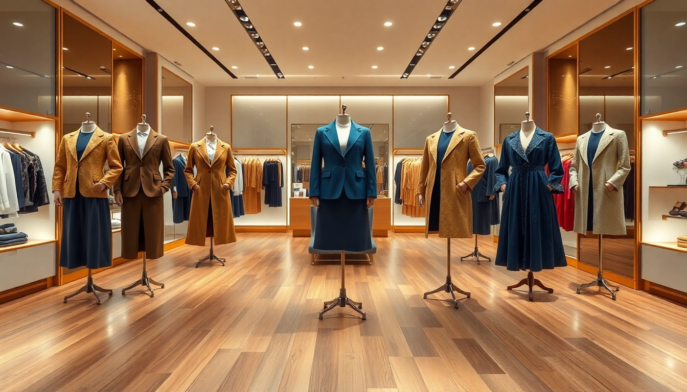 Alvionz showcasing luxury clothing in an upscale fashion boutique environment.