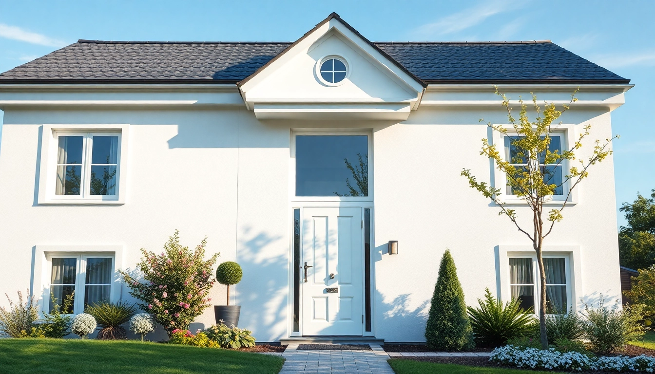 Hausrenovierung zeigt ein frisch gestrichenes Familienhaus mit einladenden Farben und natürlicher Landschaft.
