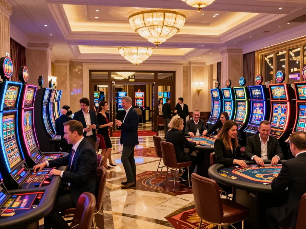 Engaging scene at 888new casino lobby with guests enjoying vibrant gaming atmosphere