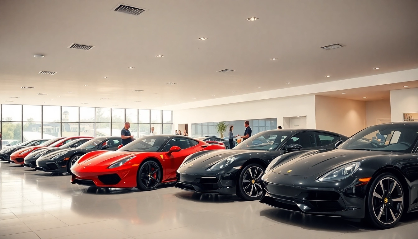 Auto kaufen auf einer modernen Autohaus-Ausstellung mit glänzenden Fahrzeugen.