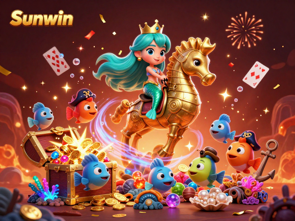 Win big with Sunwin at a colorful underwater casino adventure featuring lively characters.