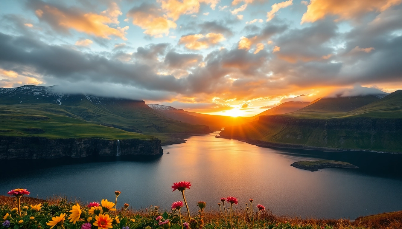 Erleben Sie die atemberaubende Reise nach Island mit spektakulären Landschaften bei Sonnenuntergang.