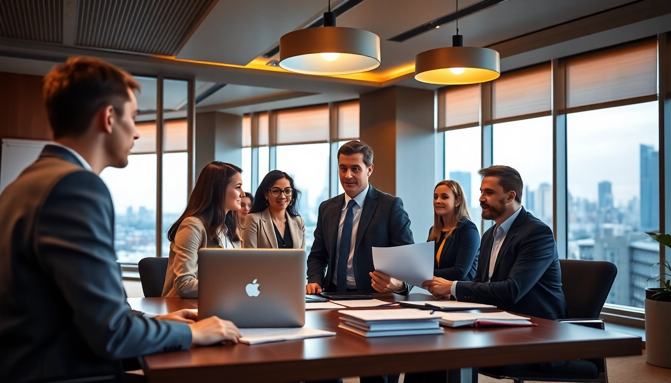 Headhunter Frankfurt discusses opportunities with diverse candidates in a professional office setting.